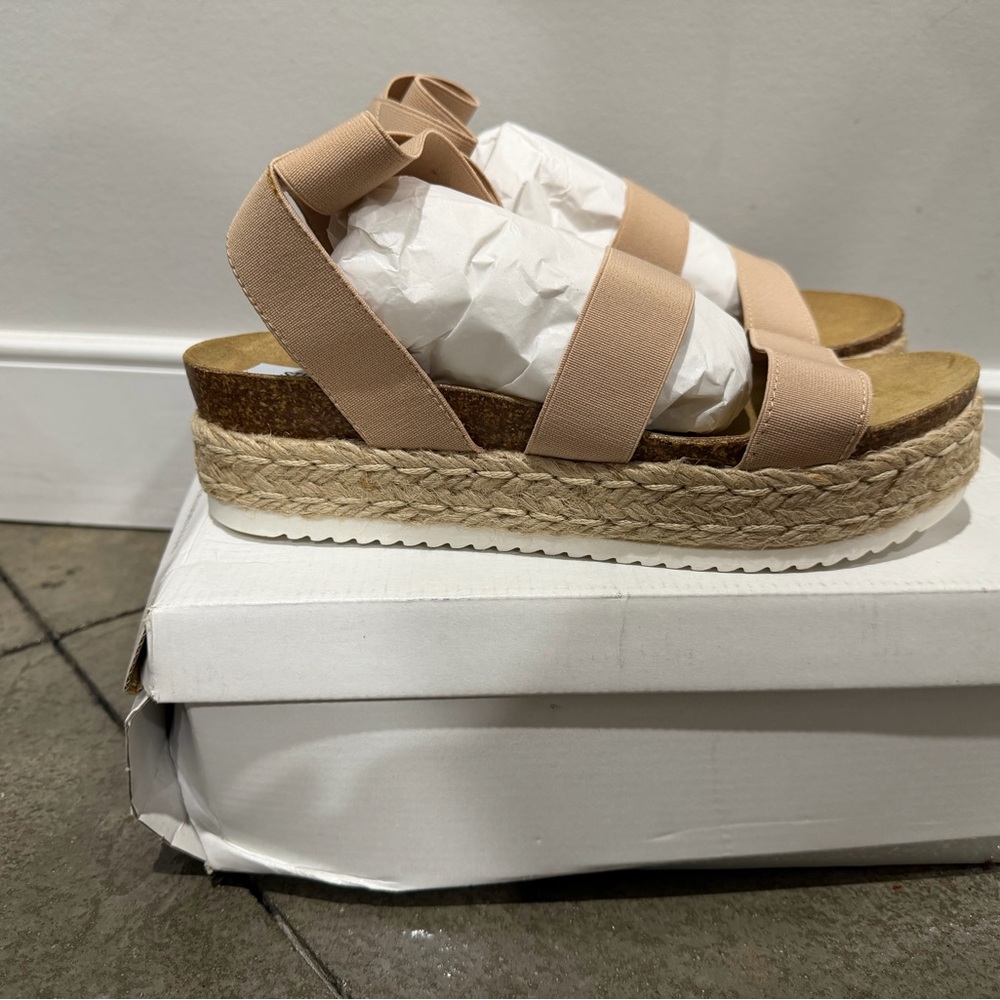 Platform Espadrille Sandal in Nude Pink with Elastic Straps